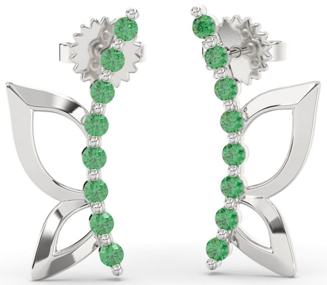 Emerald White Gold Butterfly Dangle Earrings