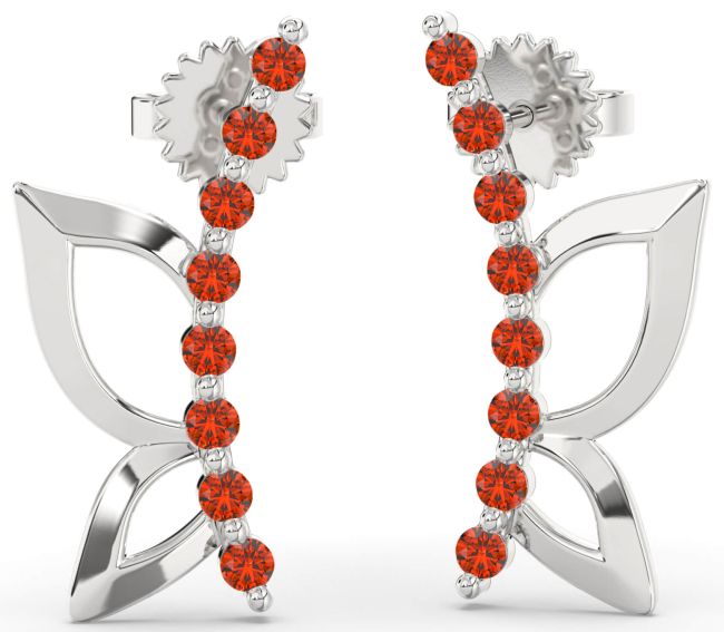 Fire Opal Silver Butterfly Dangle Earrings
