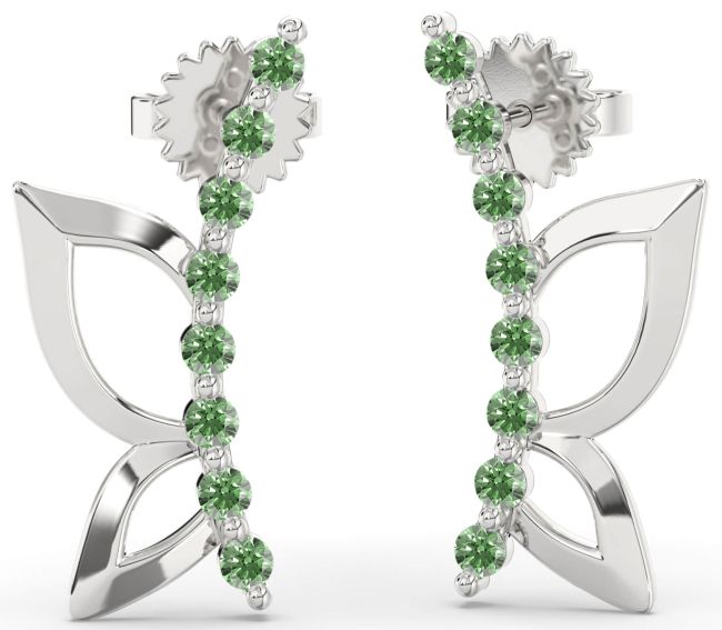 Green Diamond Platinum Butterfly Dangle Earrings