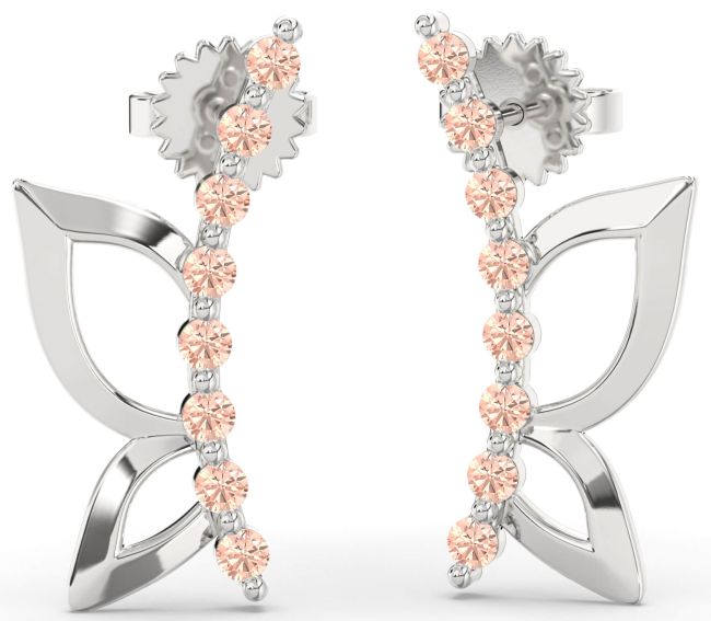 Morganite Silver Butterfly Dangle Earrings