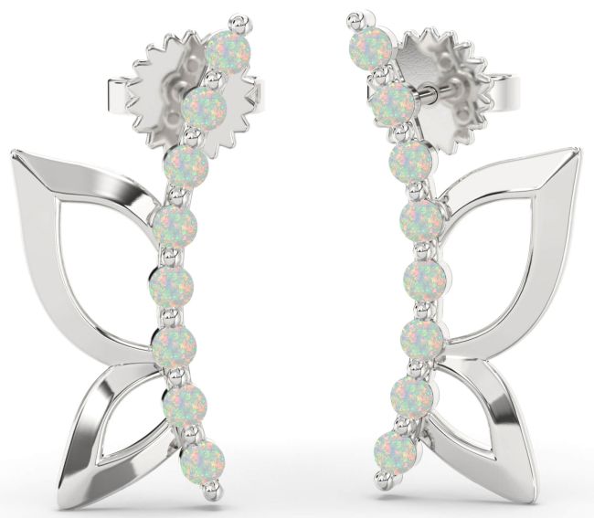 Opal Silver Butterfly Dangle Earrings
