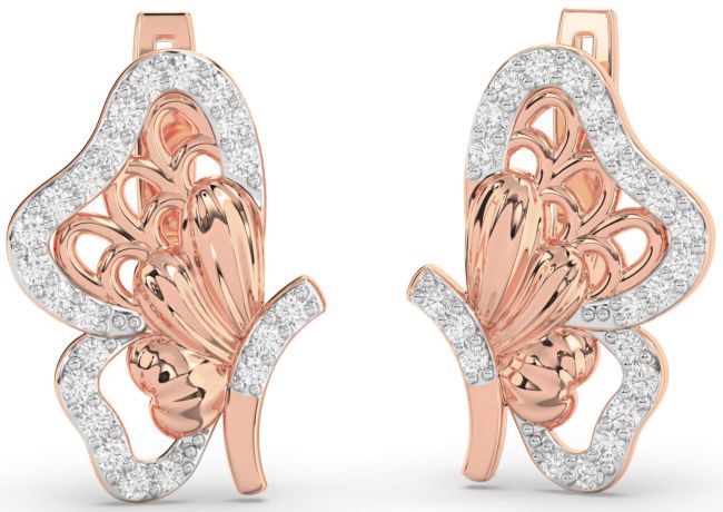 Diamond Rose Gold Butterfly Dangle Earrings