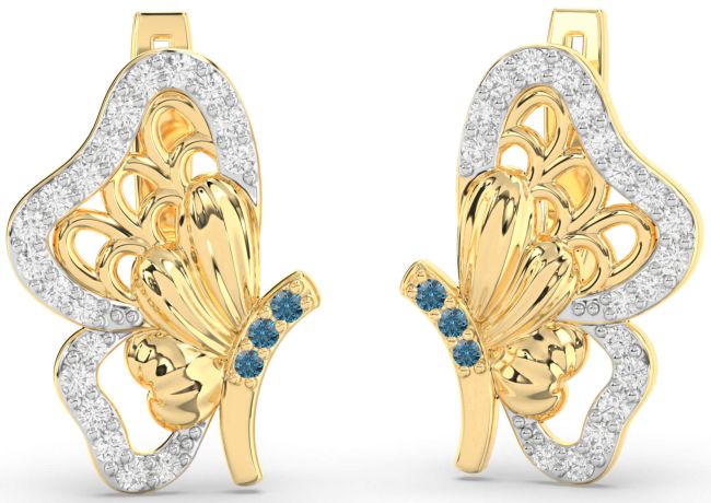 Blue Diamond Gold Silver Butterfly Dangle Earrings