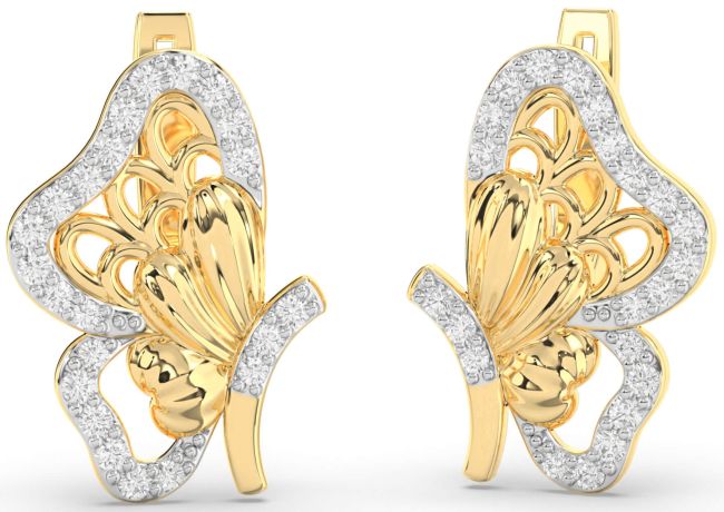 Lab Diamond Gold Silver Butterfly Dangle Earrings