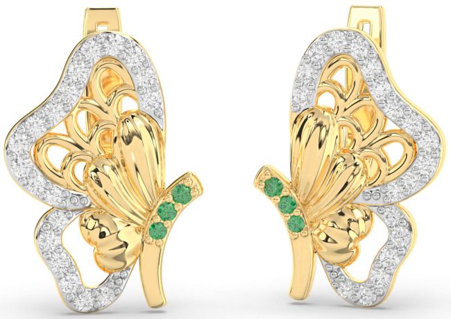 Diamond Emerald Gold Silver Butterfly Dangle Earrings
