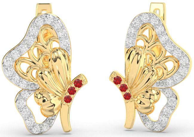 Diamond Ruby Gold Silver Butterfly Dangle Earrings