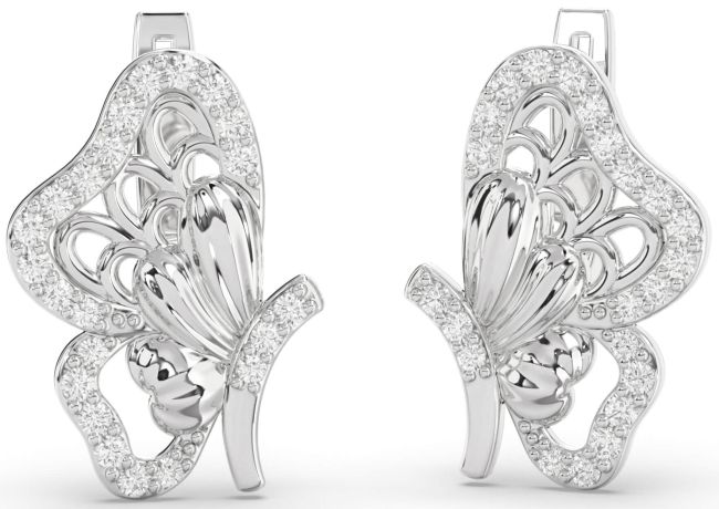 Diamond Platinum Butterfly Dangle Earrings