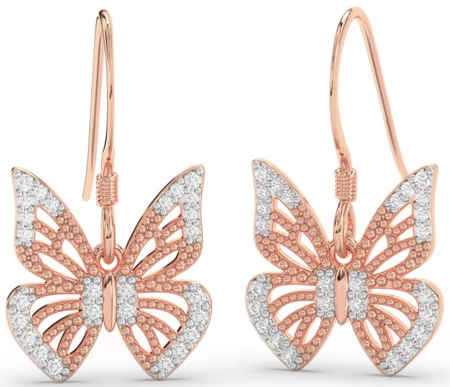 Lab Diamond Rose Gold Butterfly Dangle Earrings