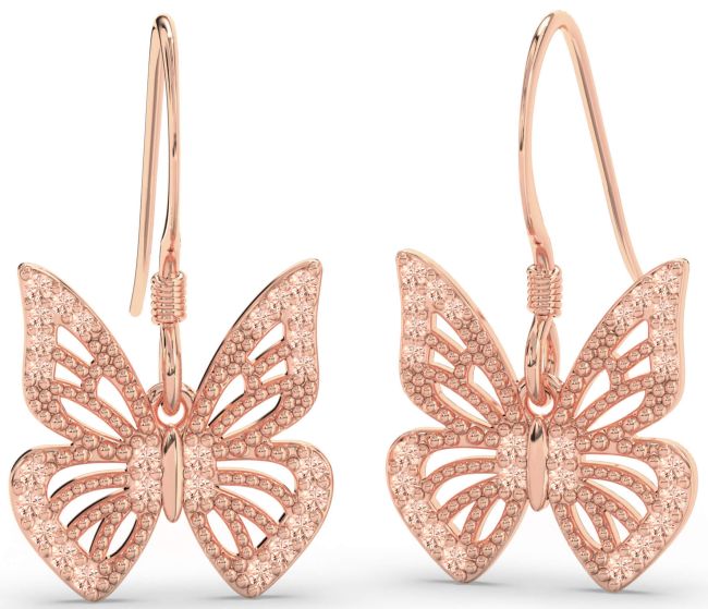 Morganite Rose Gold Silver Butterfly Dangle Earrings