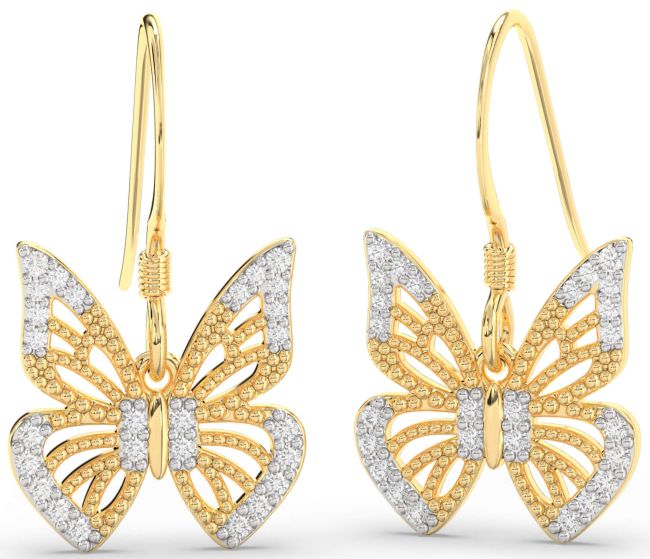 Lab Diamond Gold Butterfly Dangle Earrings