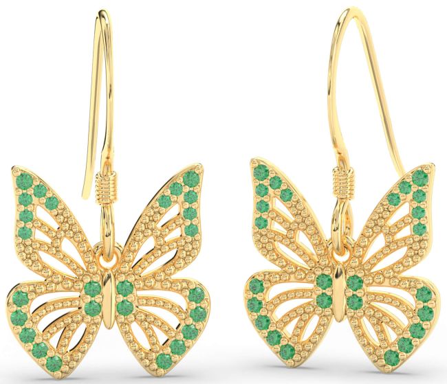 Emerald Gold Butterfly Dangle Earrings