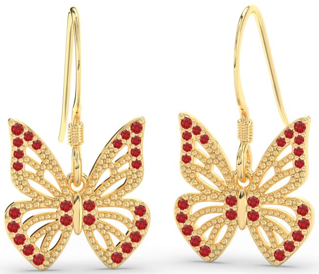 Ruby Gold Silver Butterfly Dangle Earrings