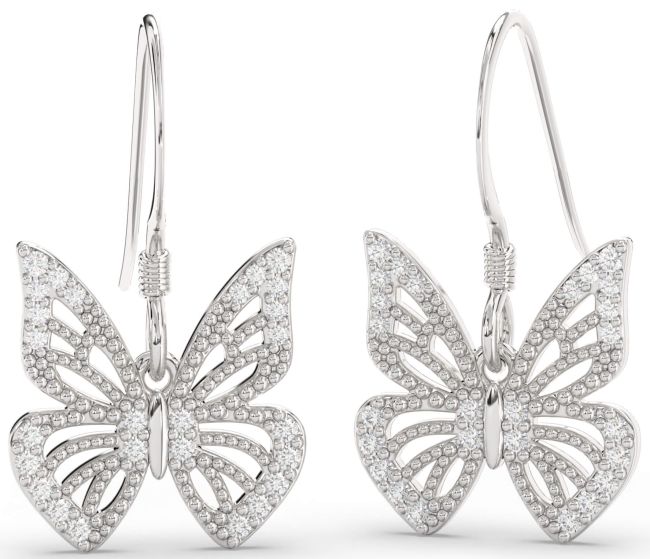 Lab Diamond White Gold Butterfly Dangle Earrings