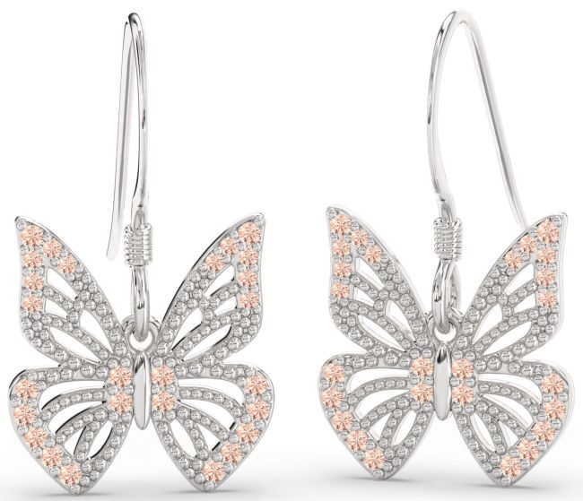 Morganite White Gold Butterfly Dangle Earrings