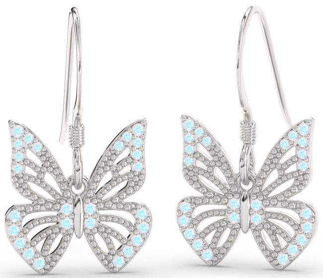 Moonstone Silver Butterfly Dangle Earrings