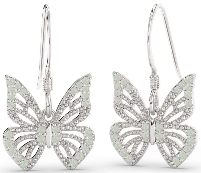 Opal Silver Butterfly Dangle Earrings