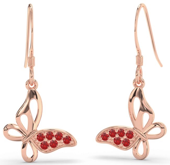 Ruby Rose Gold Butterfly Dangle Earrings