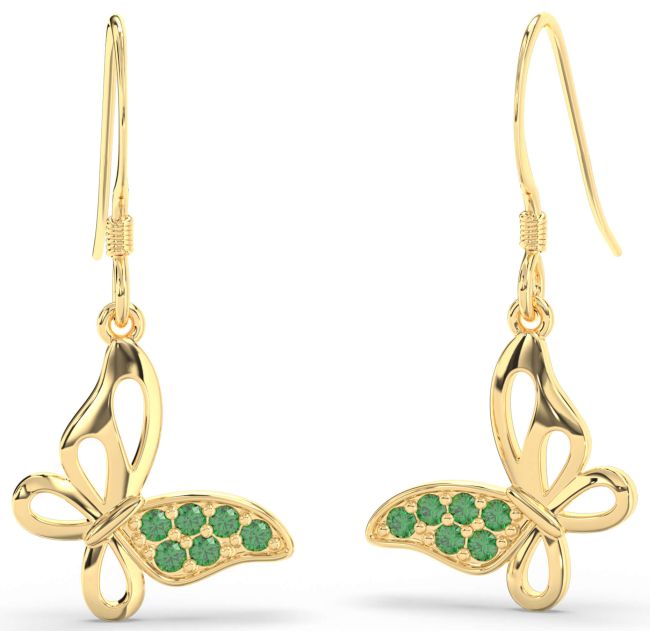 Emerald Gold Butterfly Dangle Earrings
