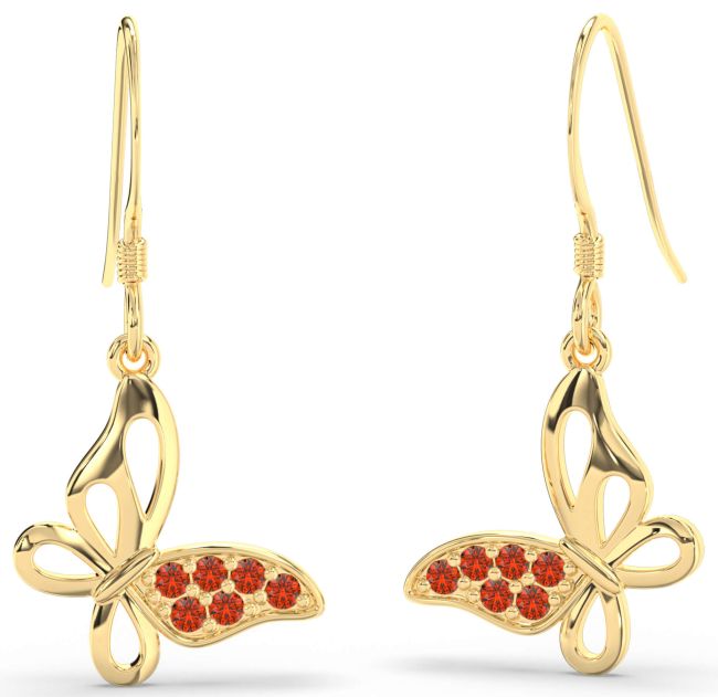 Fire Opal Gold Butterfly Dangle Earrings