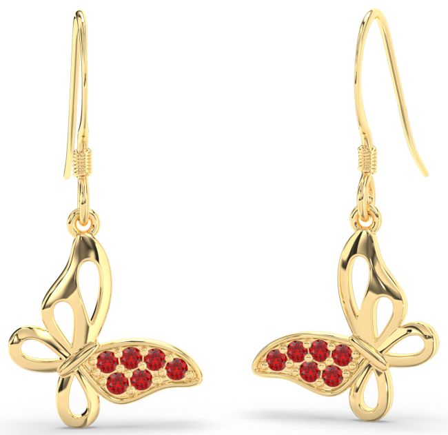 Ruby Gold Butterfly Dangle Earrings