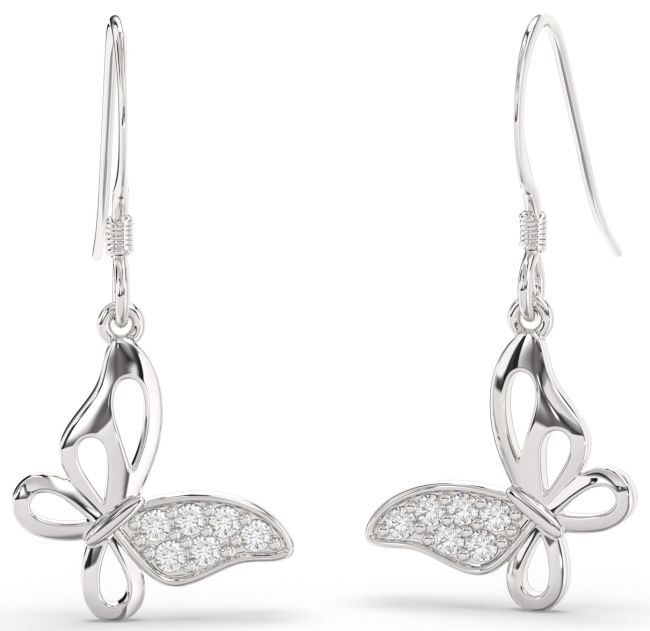 Diamond Platinum Butterfly Dangle Earrings
