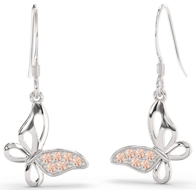Morganite Silver Butterfly Dangle Earrings