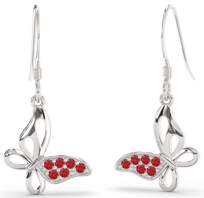 Ruby Silver Butterfly Dangle Earrings