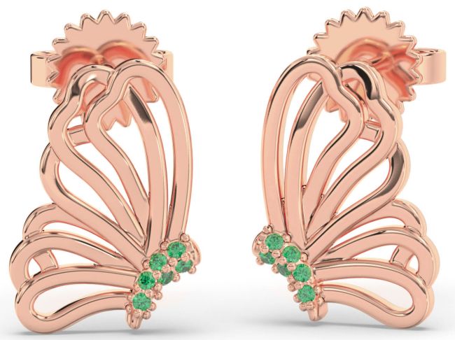 Emerald Rose Gold Butterfly Dangle Earrings