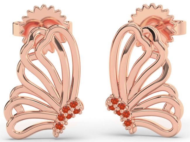 Fire Opal Rose Gold Silver Butterfly Dangle Earrings