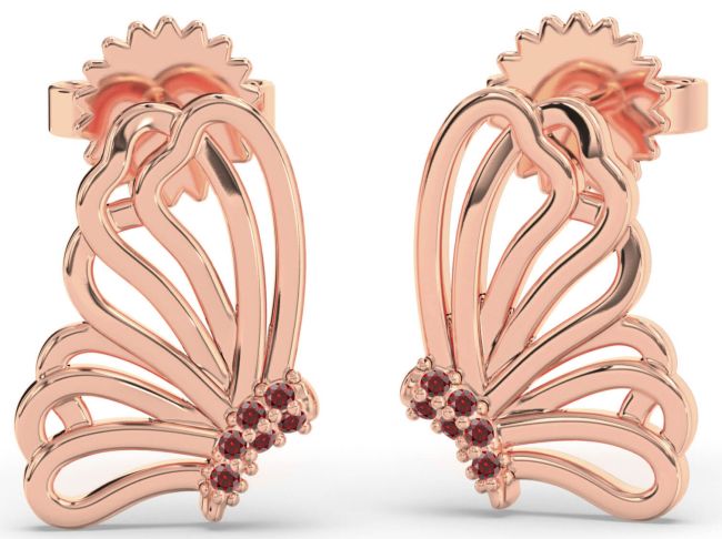 Garnet Rose Gold Silver Butterfly Dangle Earrings