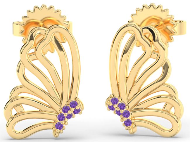 Amethyst Gold Silver Butterfly Dangle Earrings