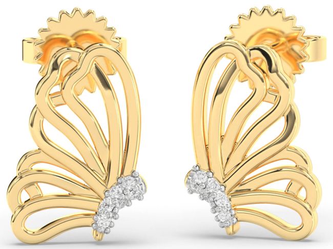 Diamond Gold Butterfly Dangle Earrings