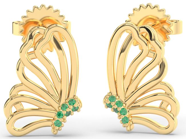 Emerald Gold Butterfly Dangle Earrings
