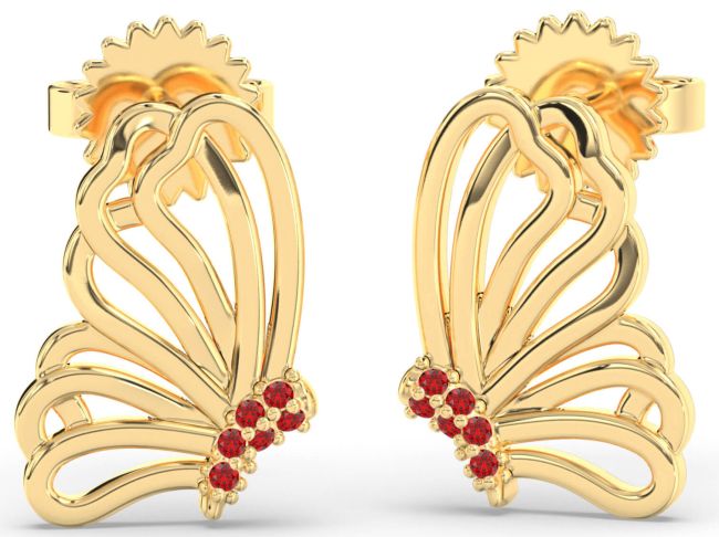 Ruby Gold Silver Butterfly Dangle Earrings