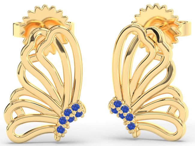 Blue Sapphire Gold Butterfly Dangle Earrings