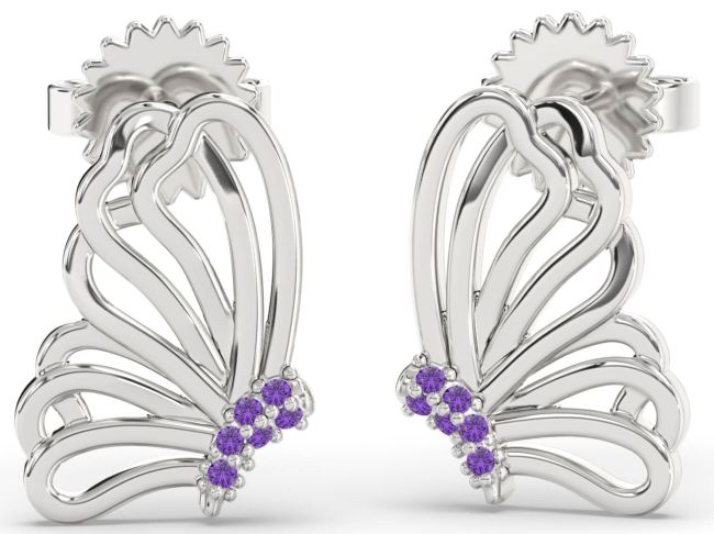 Amethyst Platinum Butterfly Dangle Earrings