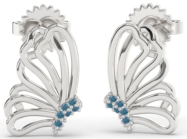 Blue Diamond Silver Butterfly Dangle Earrings