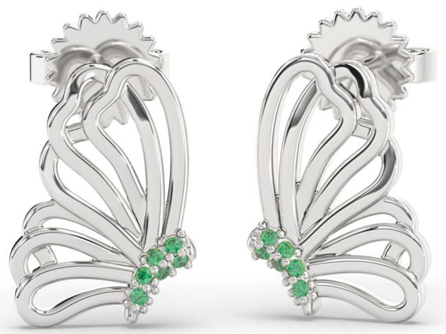 Emerald Platinum Butterfly Dangle Earrings