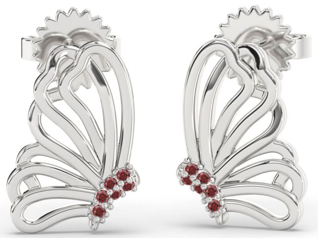 Garnet Platinum Butterfly Dangle Earrings