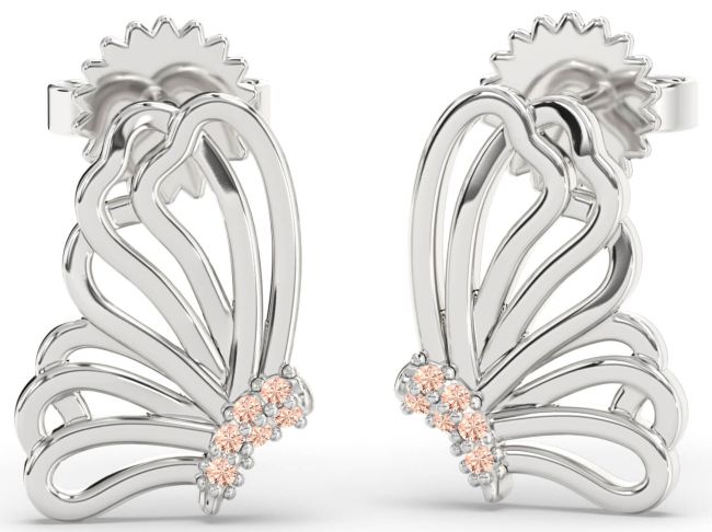 Morganite Silver Butterfly Dangle Earrings