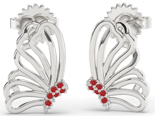 Ruby White Gold Butterfly Dangle Earrings
