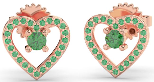 Emerald Rose Gold Heart Dangle Earrings