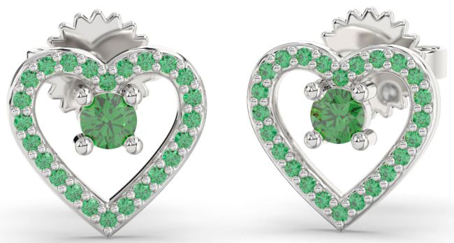 Emerald White Gold Heart Dangle Earrings