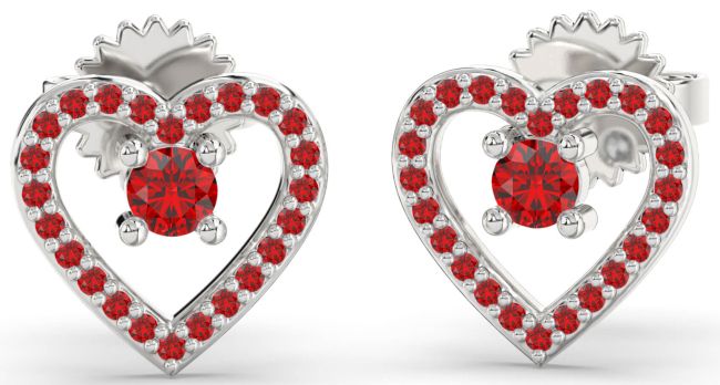 Ruby Platinum Heart Dangle Earrings