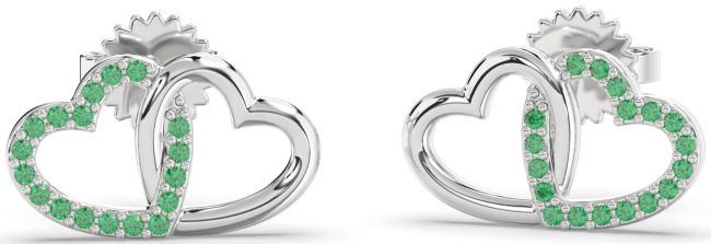 Emerald Platinum Heart Interlock Dangle Earrings