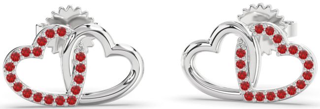 Ruby Platinum Heart Interlock Dangle Earrings