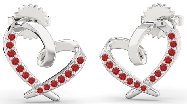 Ruby Platinum Heart Dangle Earrings