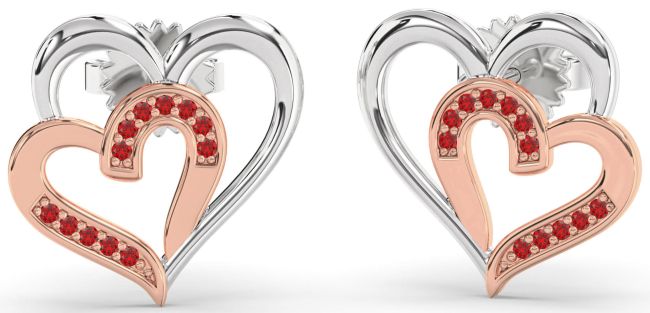 Ruby Silver & 10K Rose Gold Heart Dangle Earrings