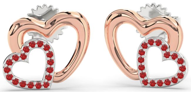 Ruby Silver & 10K Rose Gold Heart Dangle Earrings