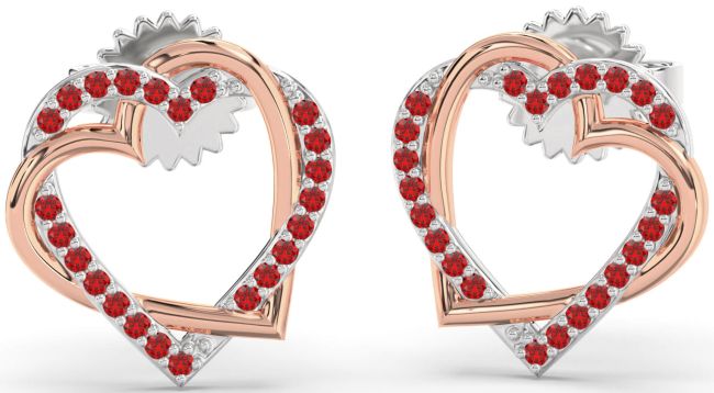 Ruby Silver & 10K Rose Gold Heart Dangle Earrings